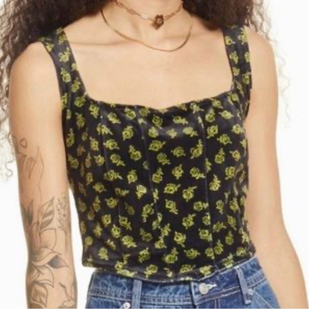 NWT BP Nordstrom Black Floral Velvet Corset Top Size Medium